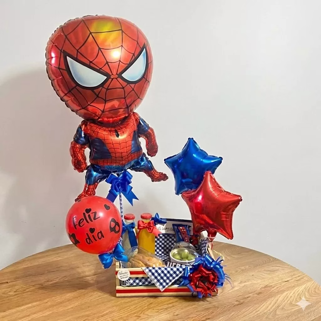 Desayuno Sorpresa Spiderman Bogotá con canasta, globos y detalles.