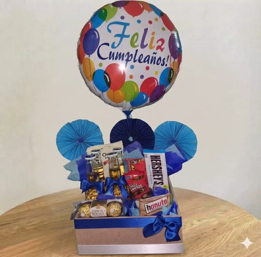 Ancheta de cumpleaños a domicilio en Bogotá con chocolates, Coronitas y caja de madera. - Amordidas