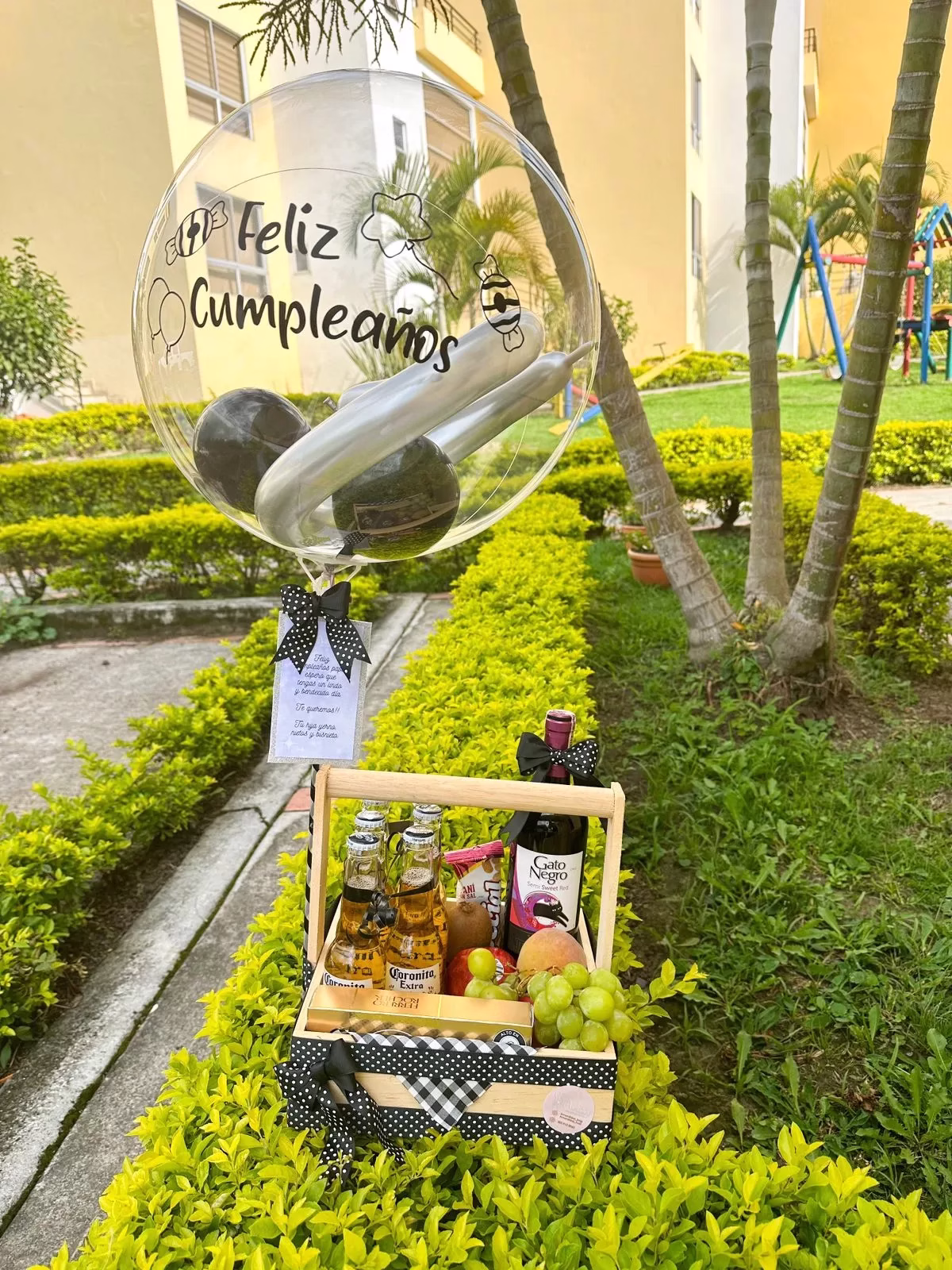 Ancheta Brindis Cumpleañero con cervezas, Ferrero Rocher, frutas y globo personalizado para cumpleaños en Bogotá. - Amordidas