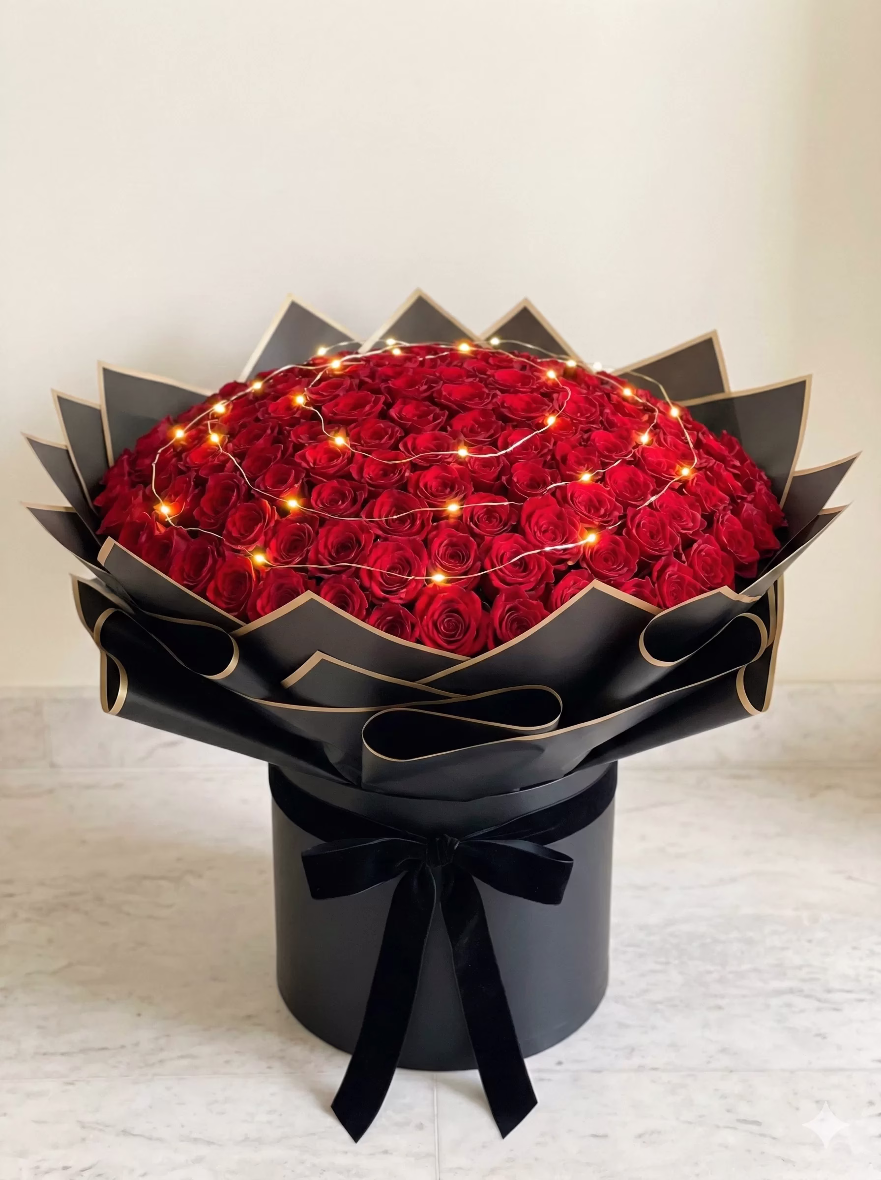 Bouquet Maxi de Rosas Premium con 400 rosas, luces y base de lujo para entrega a domicilio en Bogotá. - Amordidas