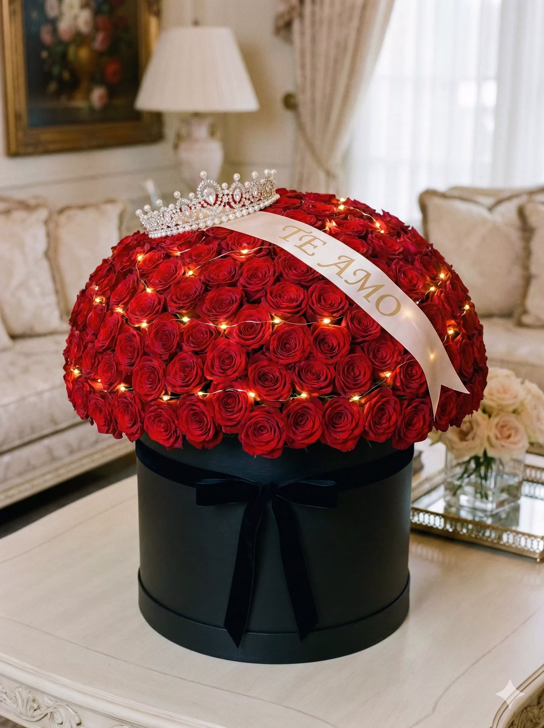 Bouquet Maxi de Rosas Premium con 400 rosas, luces y base de lujo para entrega a domicilio en Bogotá. - Amordidas