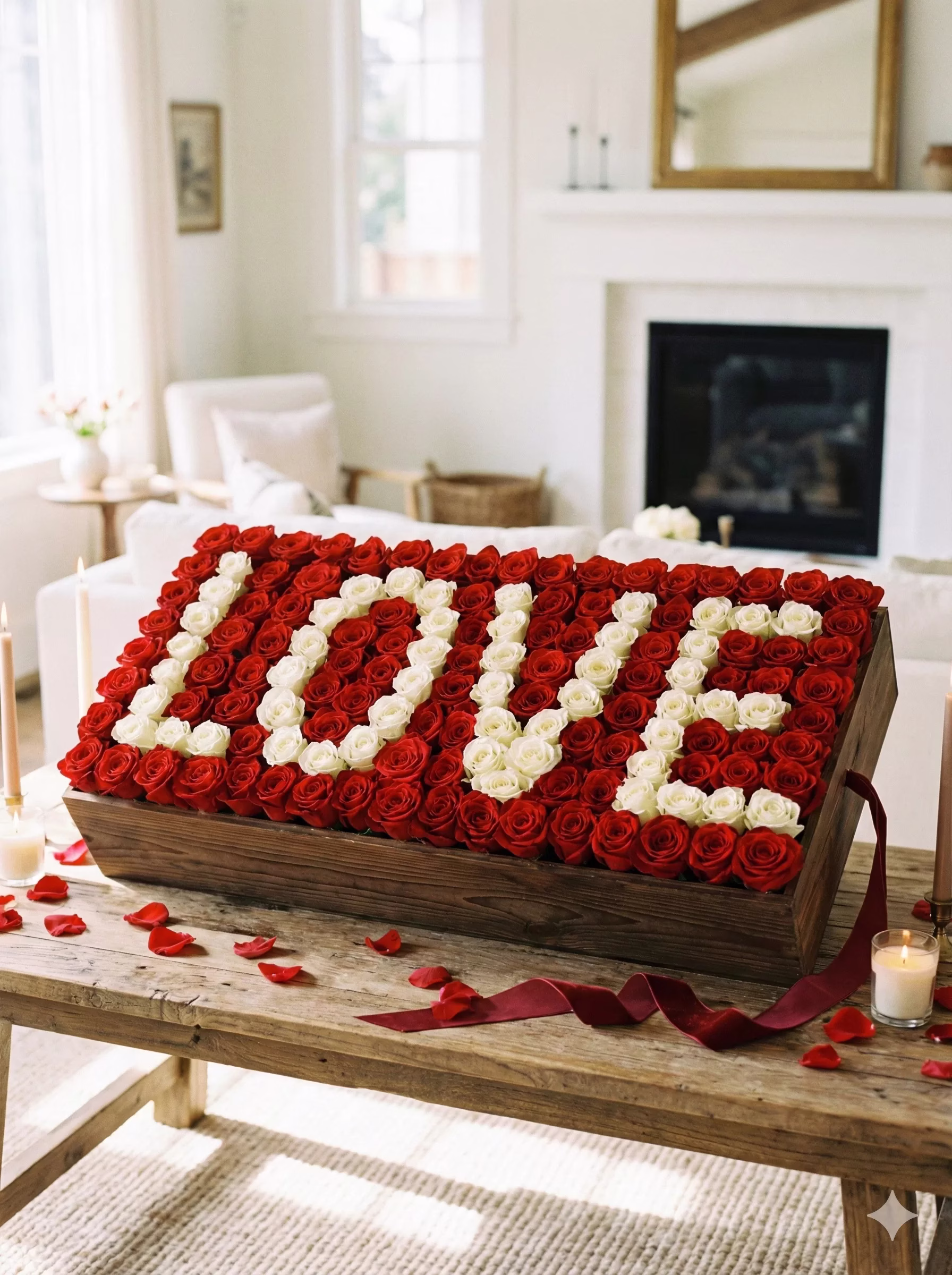 Caja Love Premium con 75-85 rosas frescas y base de madera, detalle romántico a domicilio en Bogotá.